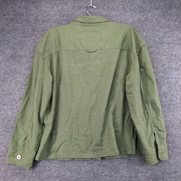Time And Tru Button Up Linen Jacket Womens XL Long Sleeve Green Chest Pockets - Picture 7 of 14